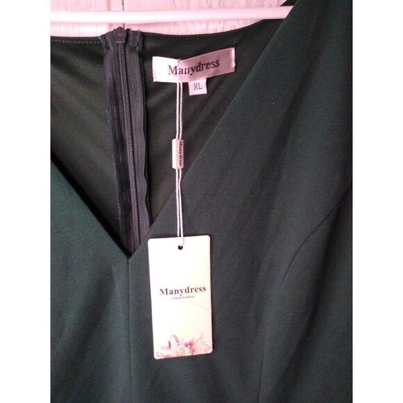 Manydress Women's Sz XL Green Bodycon Sleeveless Deep V Neck Summer Dress Wrap - Picture 3 of 5